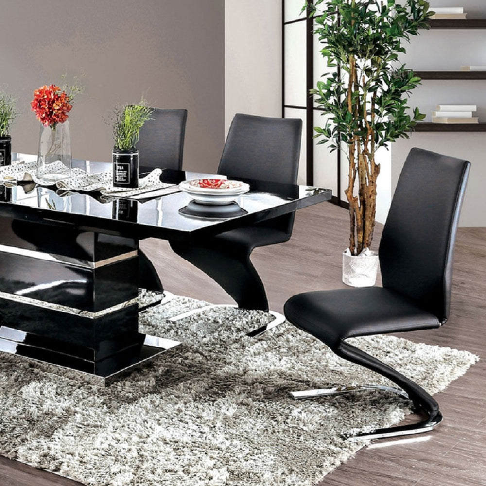 Set Of 2 Paddedside Chairs In Black And Chrome Finish Solid Black Dining Room Dining Chairs Metal