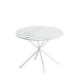 42.13'' Modern Cross Leg Round Dining Table, White Marble Top Occasional Table, Two Piece Removable Top, Matte Finish Iron Legs White Mdf Metal