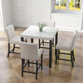Five Piece Dining Set With Imitation Marble Tabletop, Restaurant Combination Set, Solid Wood Dining Table And 4 Chairs, Space Saving Combination Furniture For Kitchen And Dining Room. Black White Solid Wood Mdf