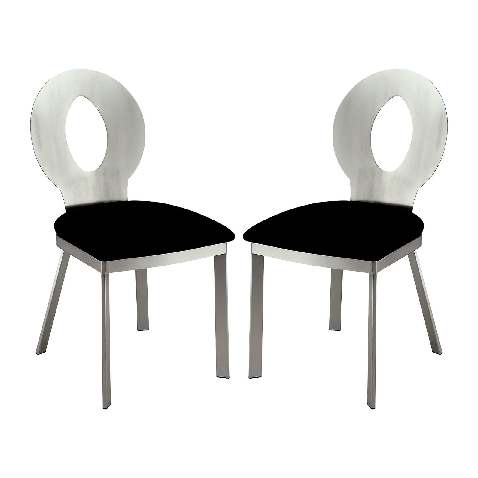 Set Of 2 Microfiber And Metal Side Chairs In Silver And Black Finish Black Silver Dining Room Side Chair Fabric Metal