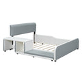 Full Size Upholstered Platform Bed With Storage Nightstand And Guardrail, Gray Box Spring Not Required Full Gray Wood Bedroom Upholstered