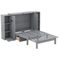 Queen Size Murphy Bed With Shelves, Drawers And Usb Ports,Gray Gray Mdf Lvl