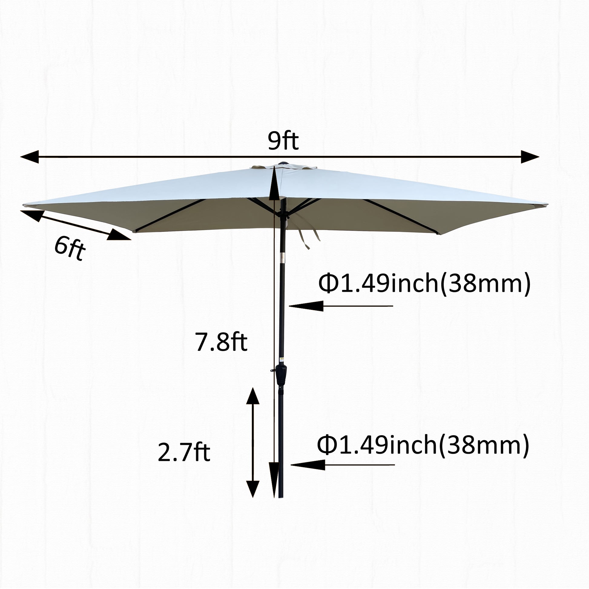 6 X 9Ft Patio Umbrella Outdoor Waterproof Umbrella With Crank And Push Button Tilt Without Flap For Garden Backyard Pool Swimming Pool Market Frozen Dew Steel