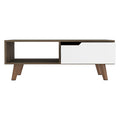 Coffee Table, One Open Shelf, One Drawer, Dark Brown White Multicolor Particle Board Particle Board