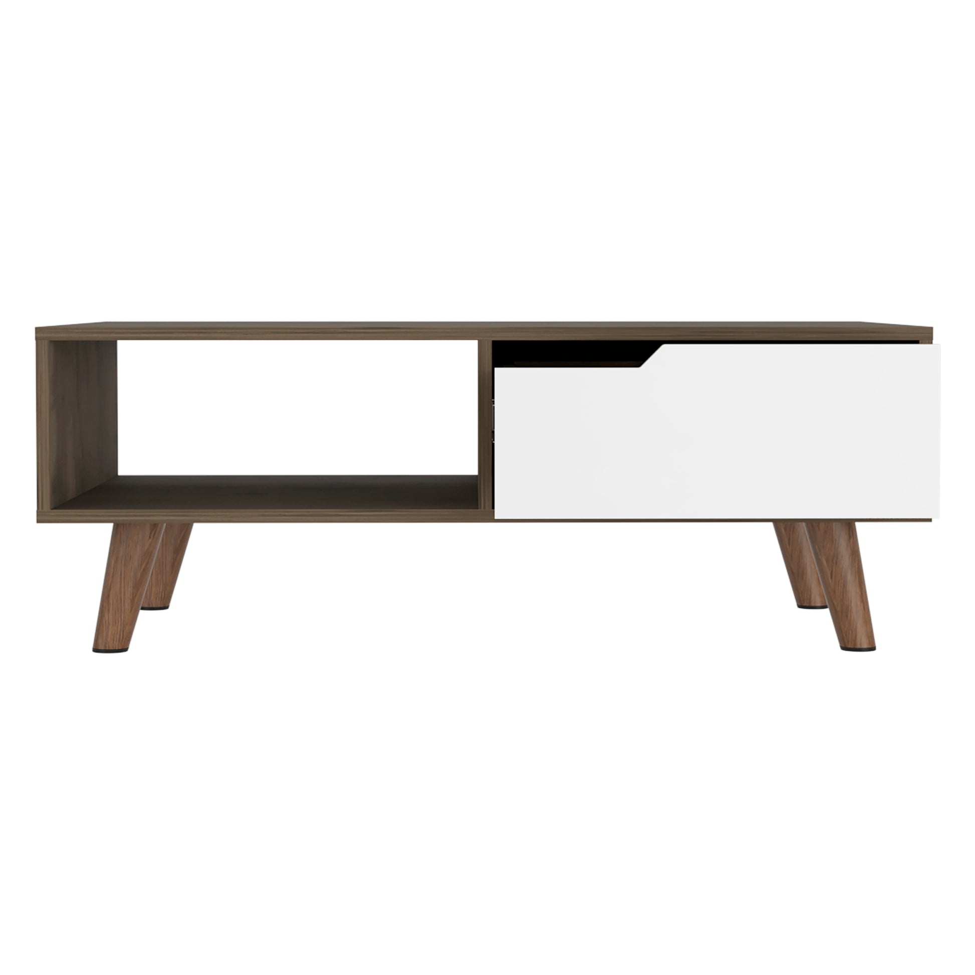 Coffee Table, One Open Shelf, One Drawer, Dark Brown White Multicolor Particle Board Particle Board