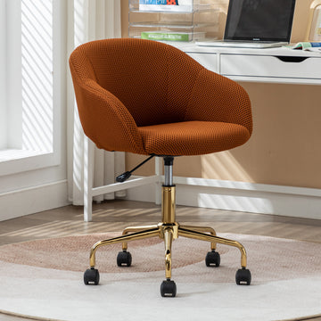 047 Mesh Fabric Home Office 360 Swivel Chair Adjustable Height With Gold Metal Base,Caramel Solid Caramel Office Sponge Wipe Clean Modern Office Chairs Tufted Back Foam Adjustable Height Fabric Mesh