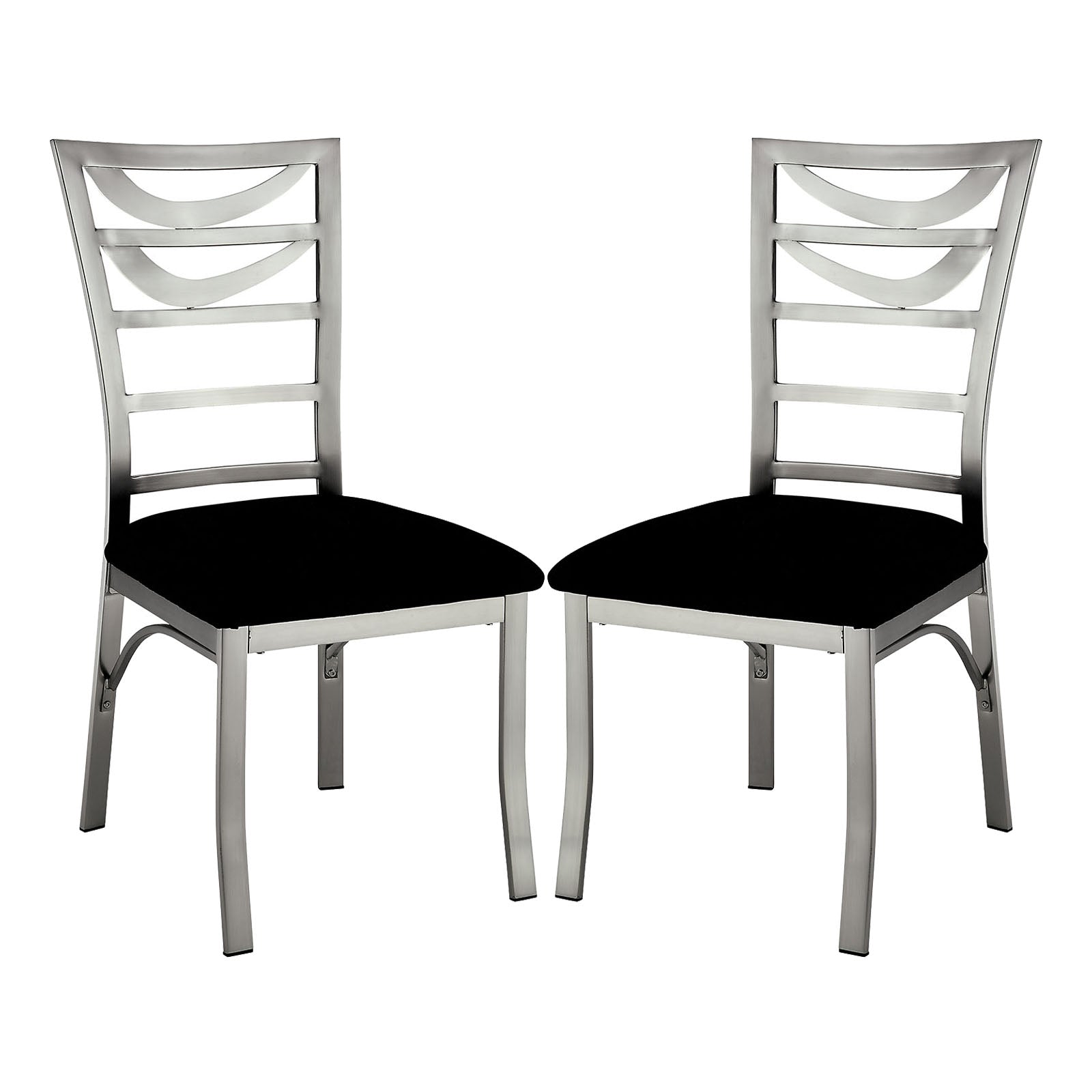 Set Of 2 Black Microfiber And Metal Side Chairs In Silver Solid Black Silver Dining Room Side Chair Fabric Metal
