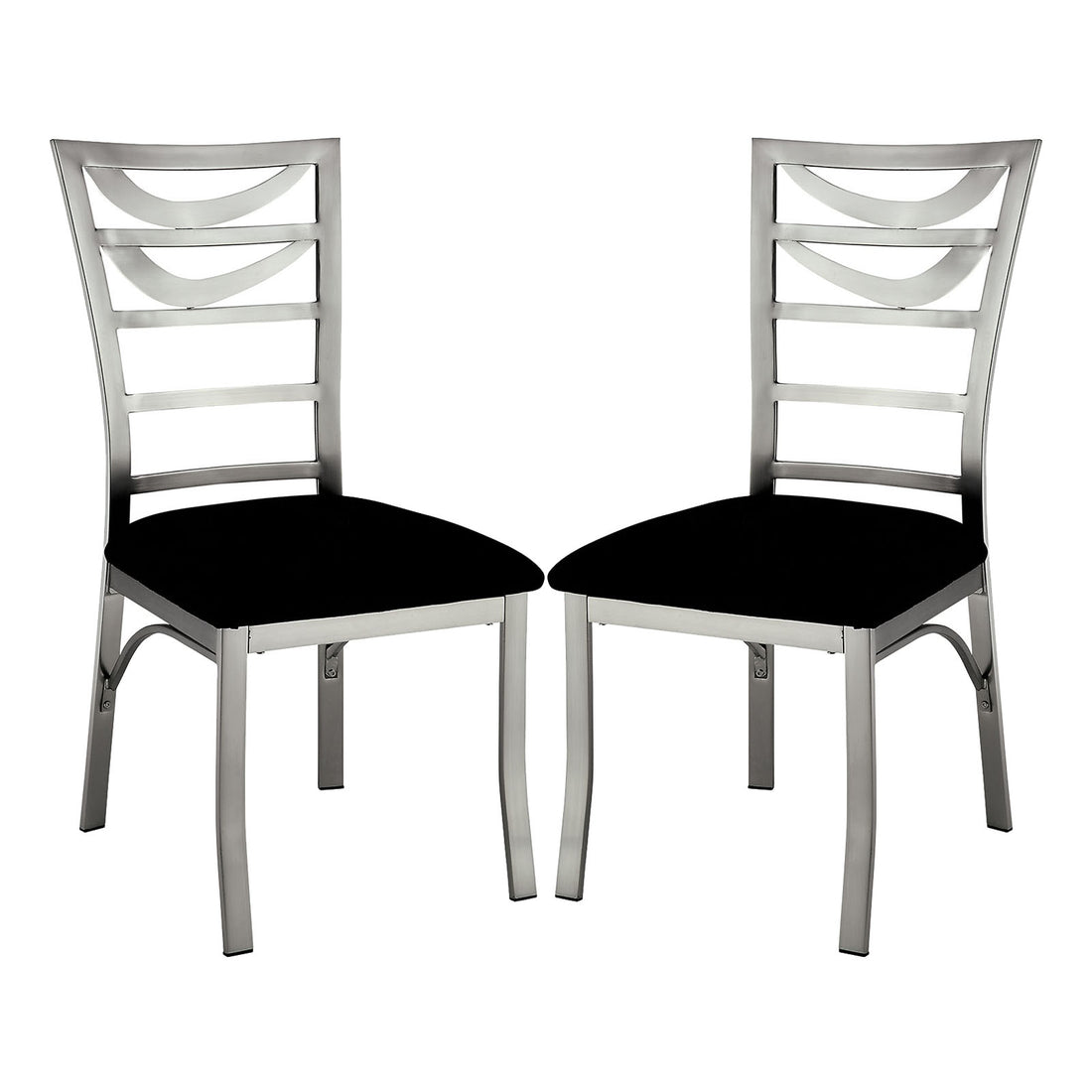 Set Of 2 Black Microfiber And Metal Side Chairs In Silver Solid Black Silver Dining Room Side Chair Fabric Metal