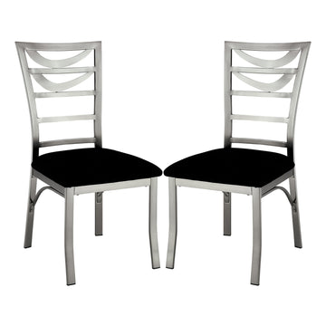 Set Of 2 Black Microfiber And Metal Side Chairs In Silver Solid Black Silver Dining Room Side Chair Fabric Metal