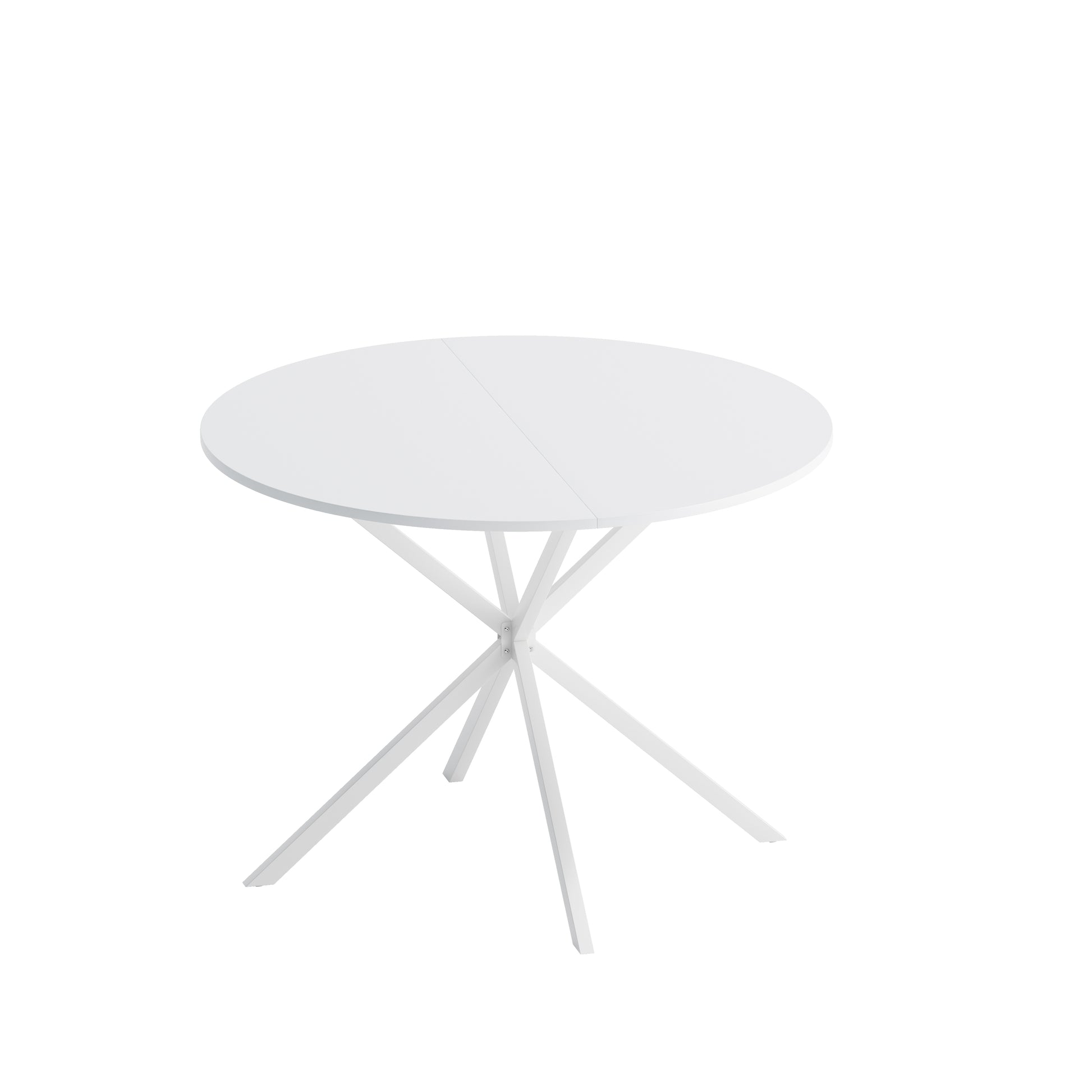 42.13'' Modern Cross Leg Round Dining Table, White Top Occasional Table, Two Piece Removable Top, Matte Finish Iron Legs White Mdf Metal