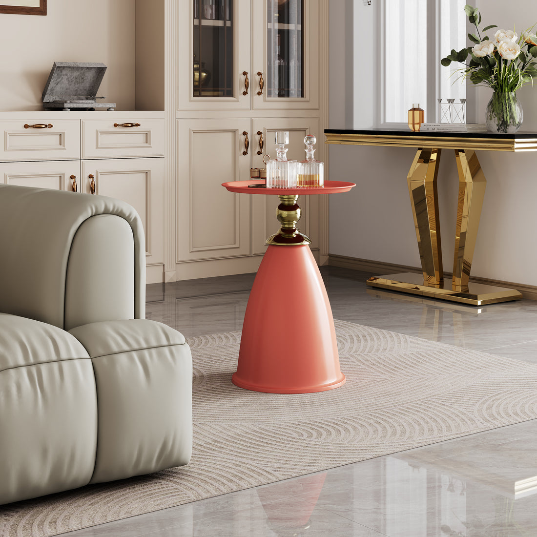 Luxury Design Iron End Table, Minimalist Round Side Table For Small Space Red Iron