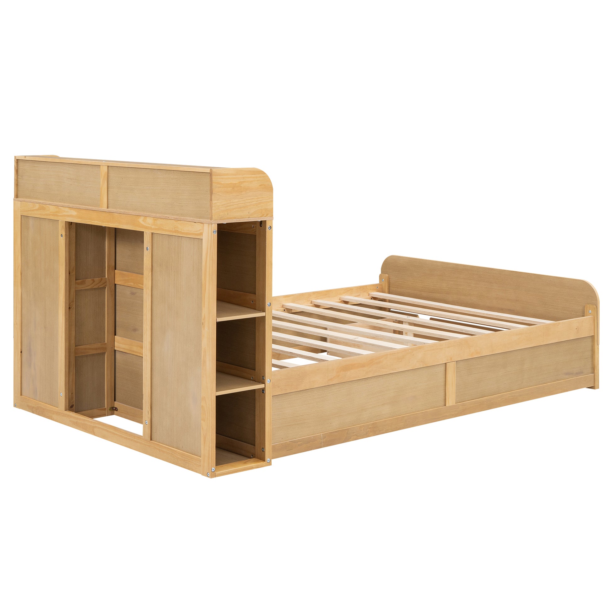 Full Size Platform Bed With Storage Headboard And A Big Drawer, Wood Color Box Spring Not Required Full Wood Wood Bedroom Bed Frame Solid Wood Mdf