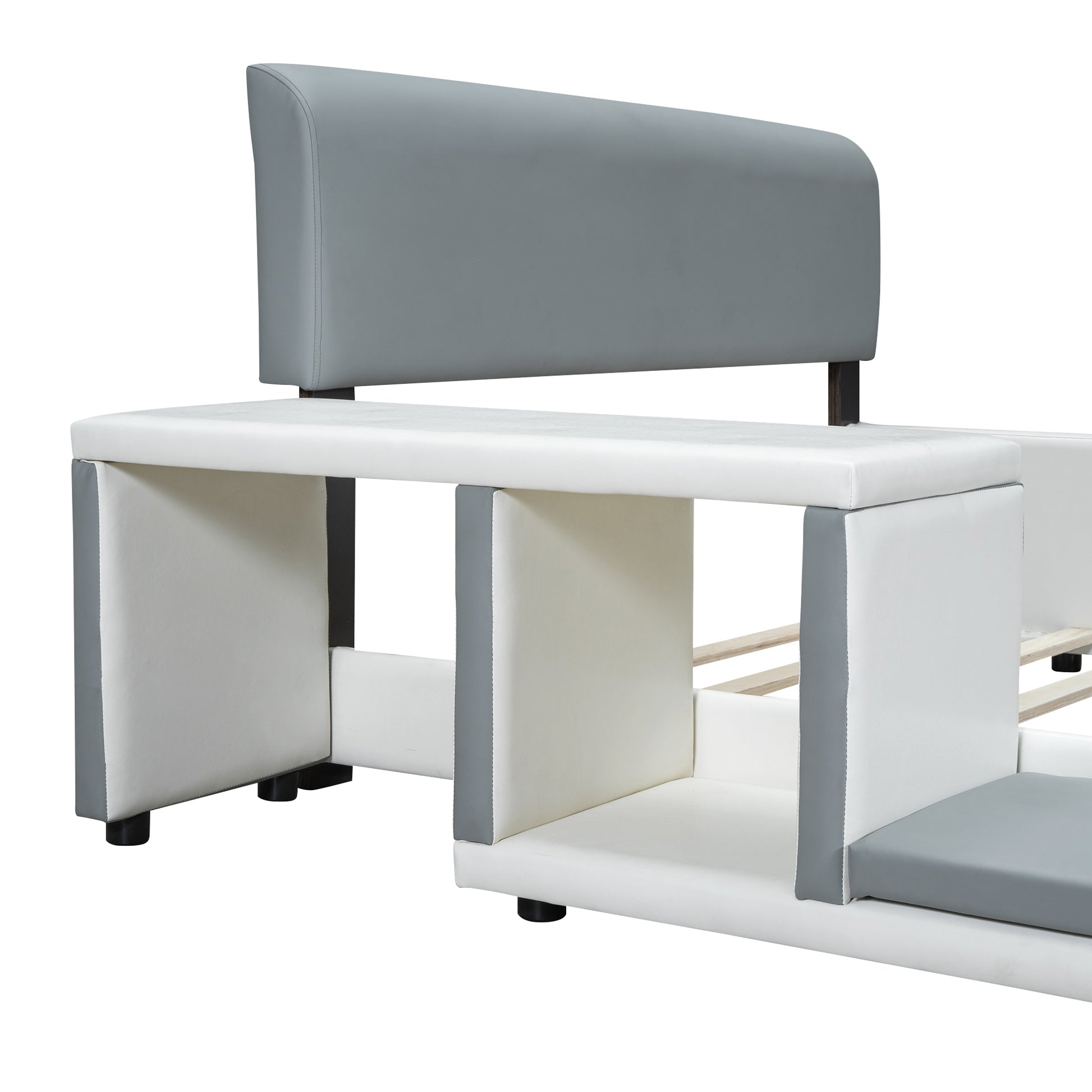 Full Size Upholstered Platform Bed With Storage Nightstand And Guardrail, Gray Box Spring Not Required Full Gray Wood Bedroom Upholstered