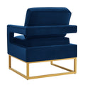 Modern Style Accent Chair With Gold Metal Basevelvet Upholstered Leisure Chair With Open Armrest, Armchair, Navy Navy Primary Living Space Modern Foam Velvet