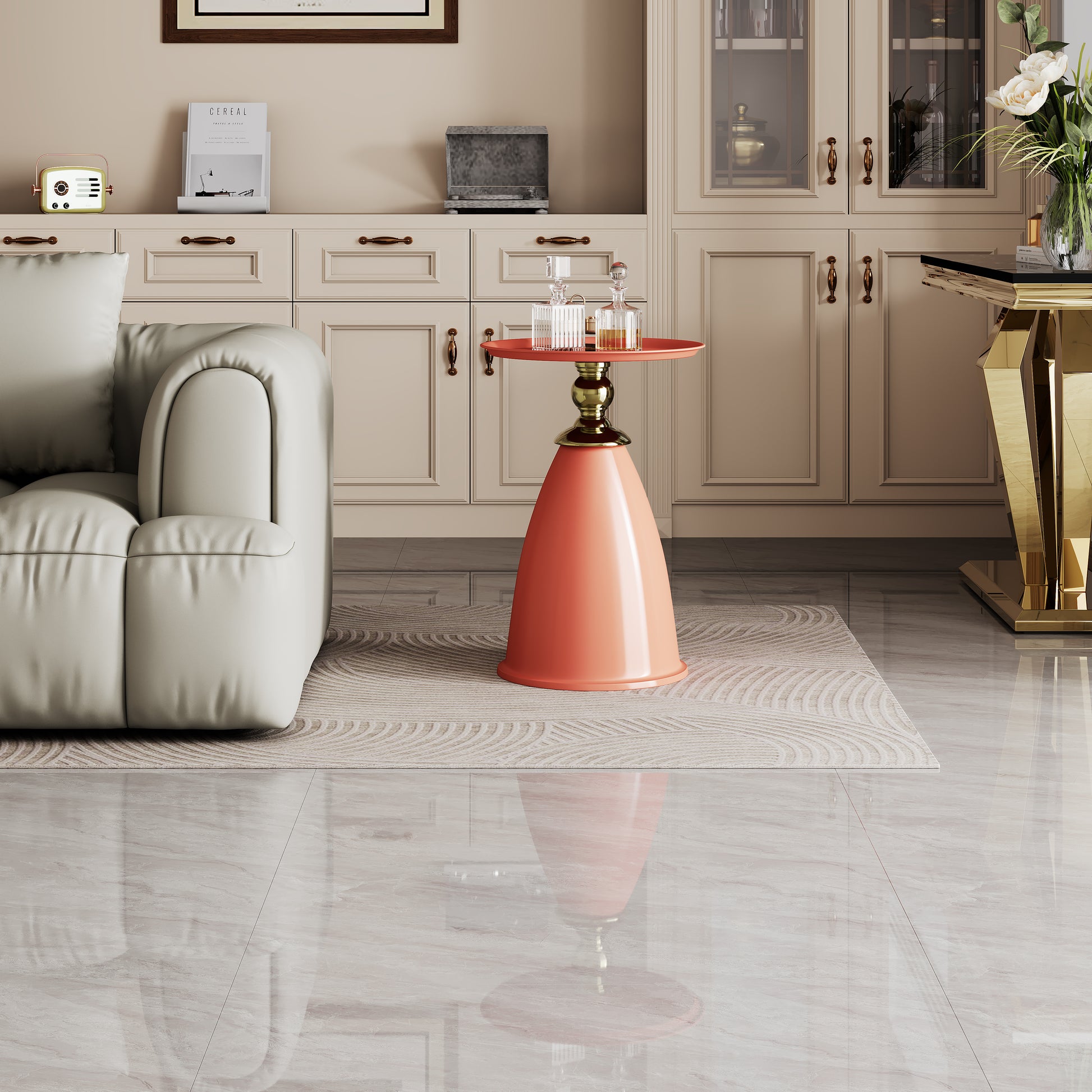 Luxury Design Iron End Table, Minimalist Round Side Table For Small Space Red Iron