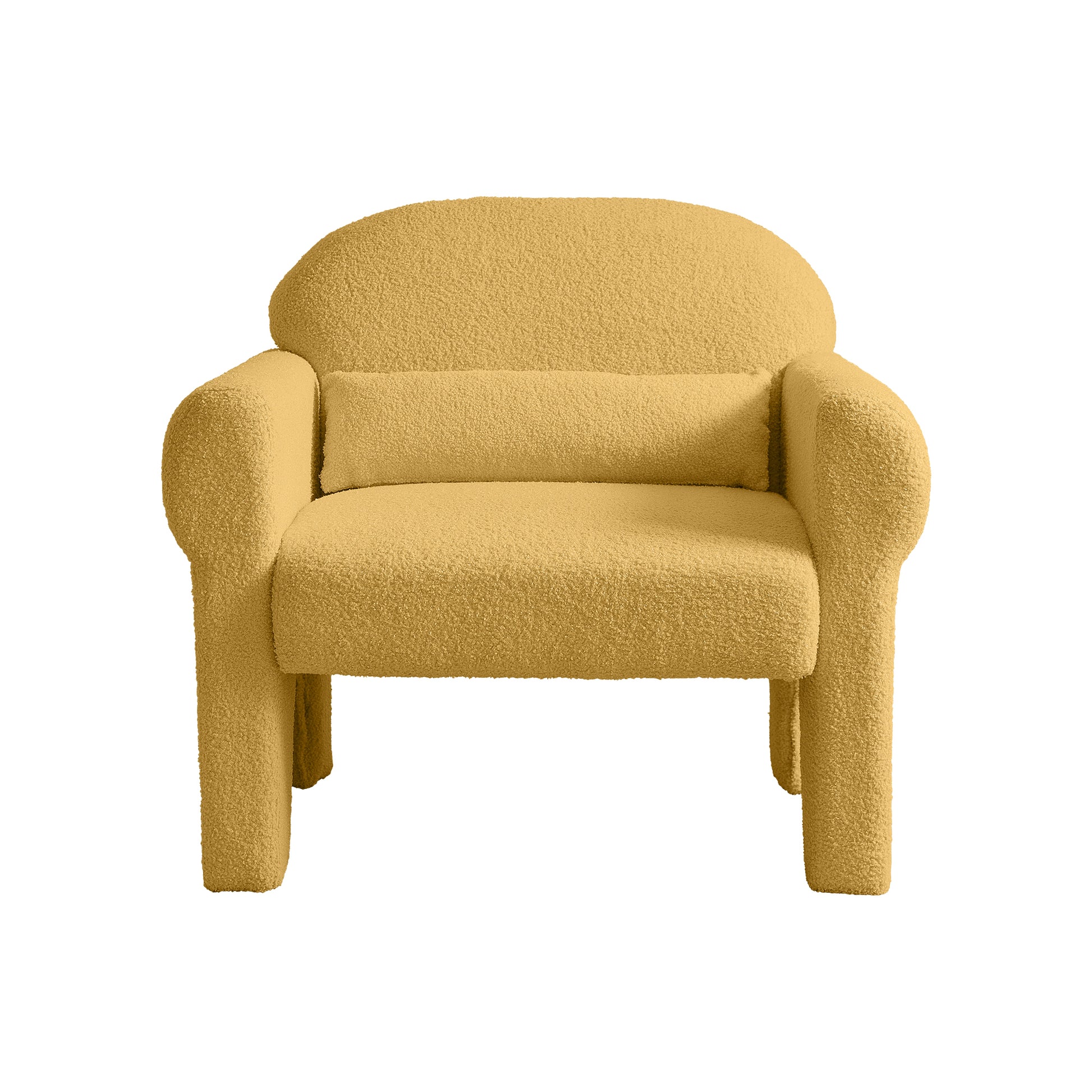 Modern Boucle Accent Chair With Lumbar Pillow For Living Room Antique Yellow Fabric 1 Seat