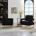 Modern Style Accent Chair With Gold Metal Basevelvet Upholstered Leisure Chair With Open Armrest, Armchair, Black Black Primary Living Space Modern Foam Velvet