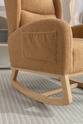 049 Teddy Fabric Rocking Chair With Packet Wood Legs,Khaki Wood Solid Khaki Primary Living Space Foam Wipe Clean Modern Rocking Chairs Eucalyptus Tufted Back Foam Teddy