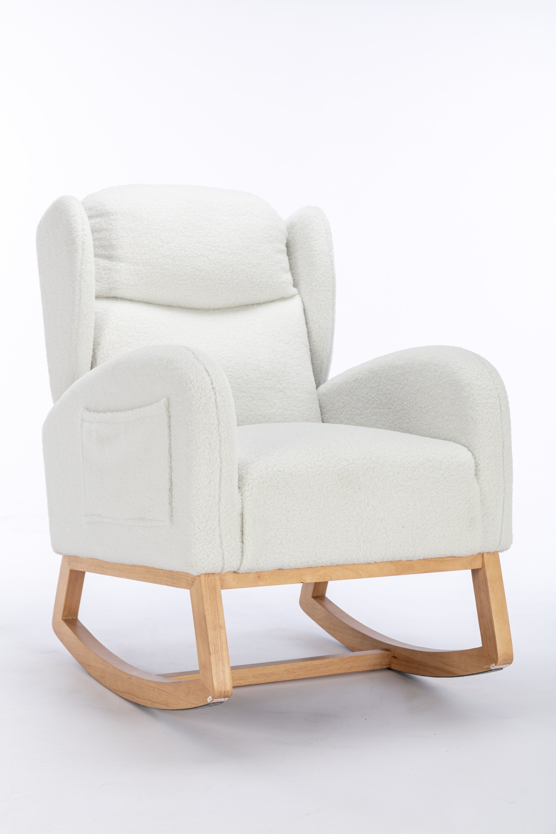 049 Teddy Fabric Rocking Chair With Packet Wood Legs,Ivory Wood Solid Ivory Primary Living Space Foam Wipe Clean Modern Rocking Chairs Eucalyptus Tufted Back Foam Teddy