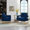 Modern Style Accent Chair With Gold Metal Basevelvet Upholstered Leisure Chair With Open Armrest, Armchair, Navy Navy Primary Living Space Modern Foam Velvet