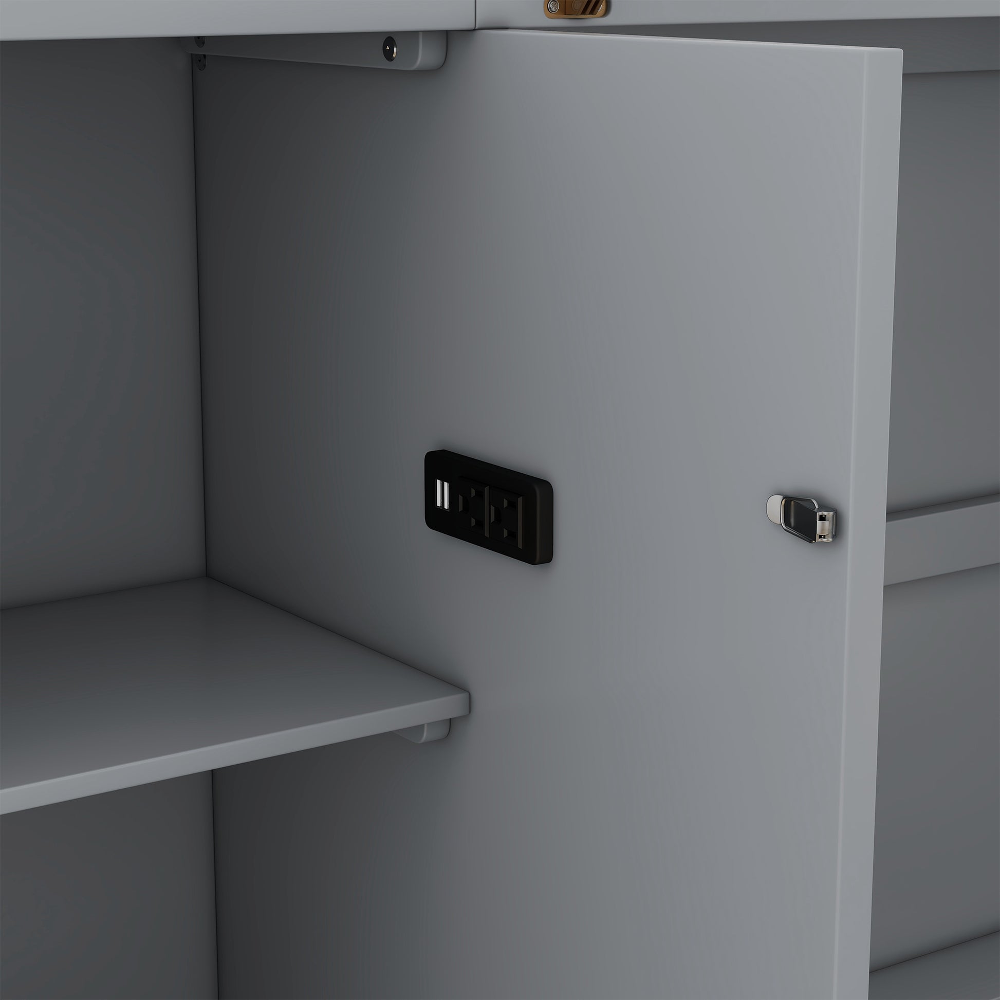 Queen Size Murphy Bed With Shelves, Drawers And Usb Ports,Gray Gray Mdf Lvl