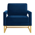 Modern Style Accent Chair With Gold Metal Basevelvet Upholstered Leisure Chair With Open Armrest, Armchair, Navy Navy Primary Living Space Modern Foam Velvet