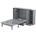 Queen Size Murphy Bed With Shelves, Drawers And Usb Ports,Gray Gray Mdf Lvl