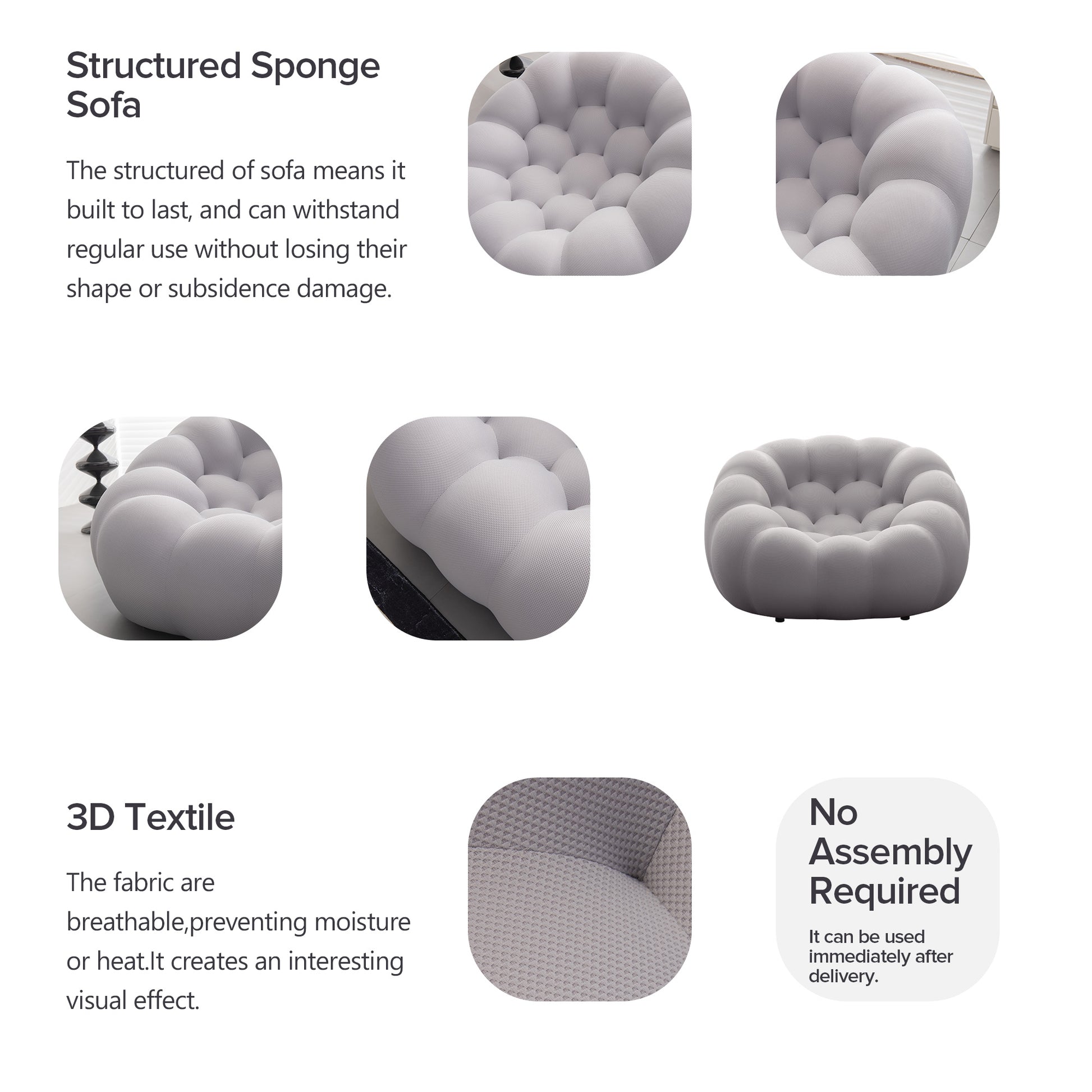 46.9'' Modern Bubble Floor Sofa,Single Chair For Living Room,Gray Gray Foam Fabric 1 Seat