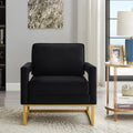 Modern Style Accent Chair With Gold Metal Basevelvet Upholstered Leisure Chair With Open Armrest, Armchair, Black Black Primary Living Space Modern Foam Velvet