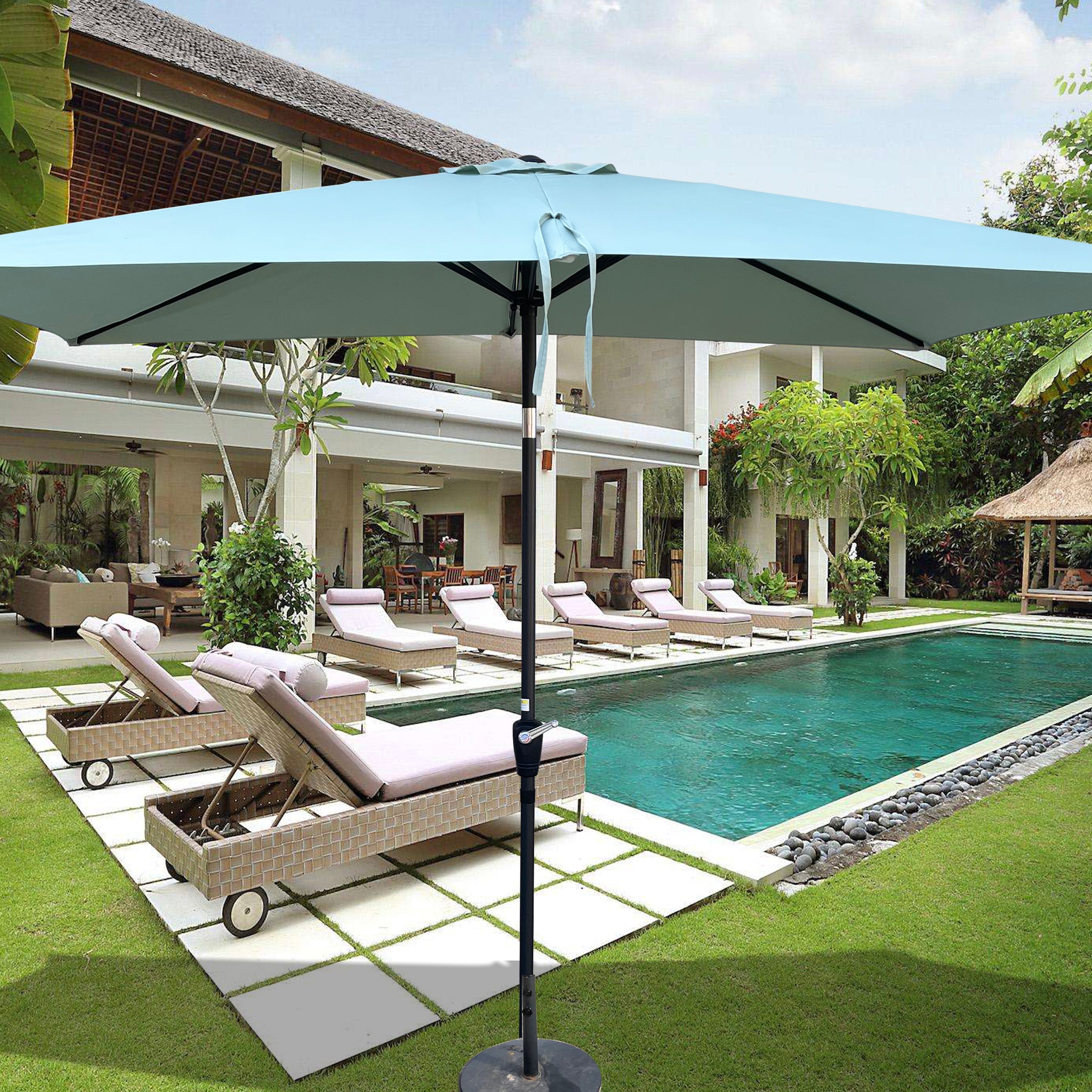 6 X 9Ft Patio Umbrella Outdoor Waterproof Umbrella With Crank And Push Button Tilt Without Flap For Garden Backyard Pool Swimming Pool Market Frosty Green Steel