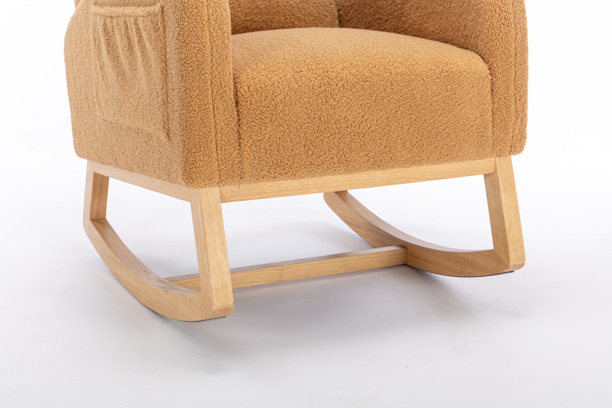 049 Teddy Fabric Rocking Chair With Packet Wood Legs,Khaki Wood Solid Khaki Primary Living Space Foam Wipe Clean Modern Rocking Chairs Eucalyptus Tufted Back Foam Teddy