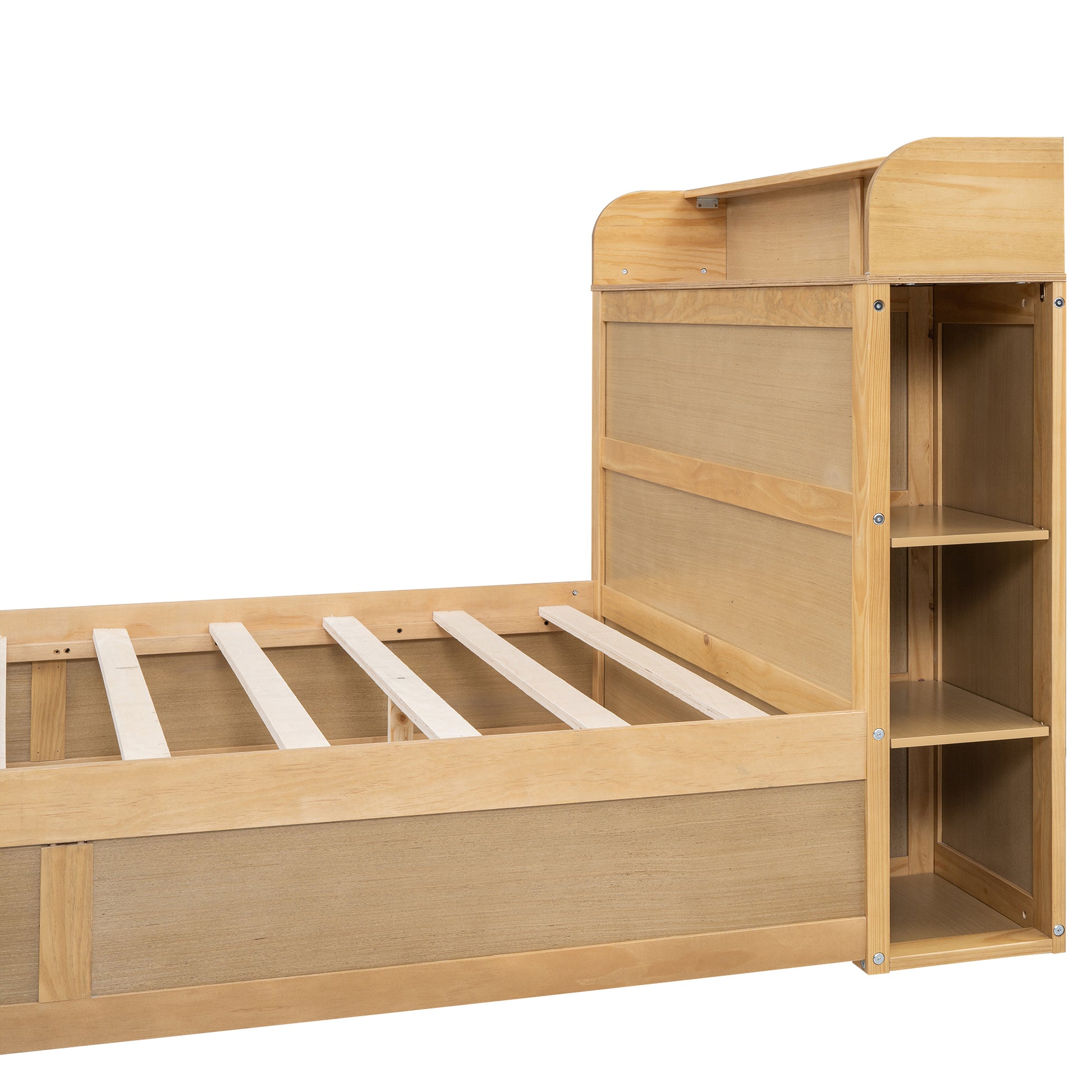 Full Size Platform Bed With Storage Headboard And A Big Drawer, Wood Color Box Spring Not Required Full Wood Wood Bedroom Bed Frame Solid Wood Mdf