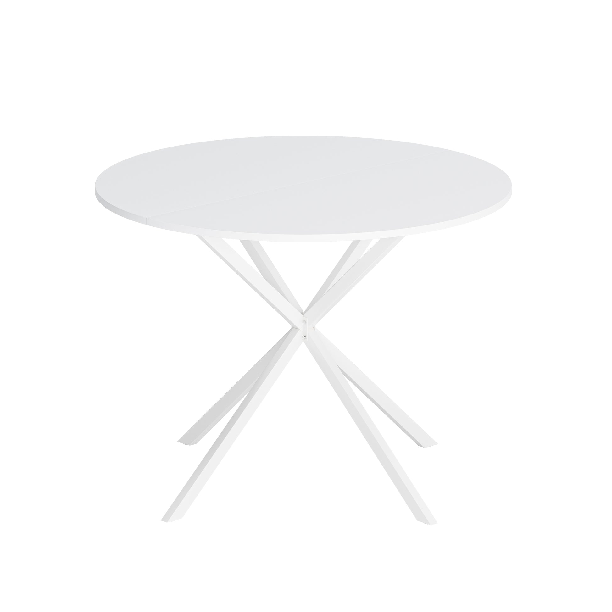 42.13'' Modern Cross Leg Round Dining Table, White Top Occasional Table, Two Piece Removable Top, Matte Finish Iron Legs White Mdf Metal