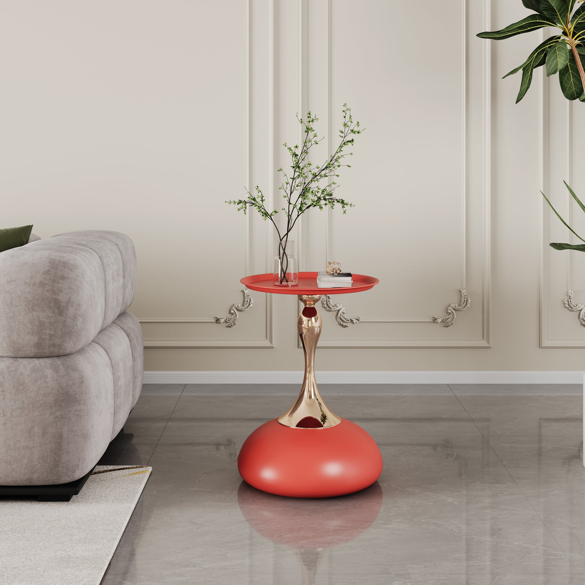 Luxury Design Iron End Table, Minimalist Round Side Table For Small Space Red Iron