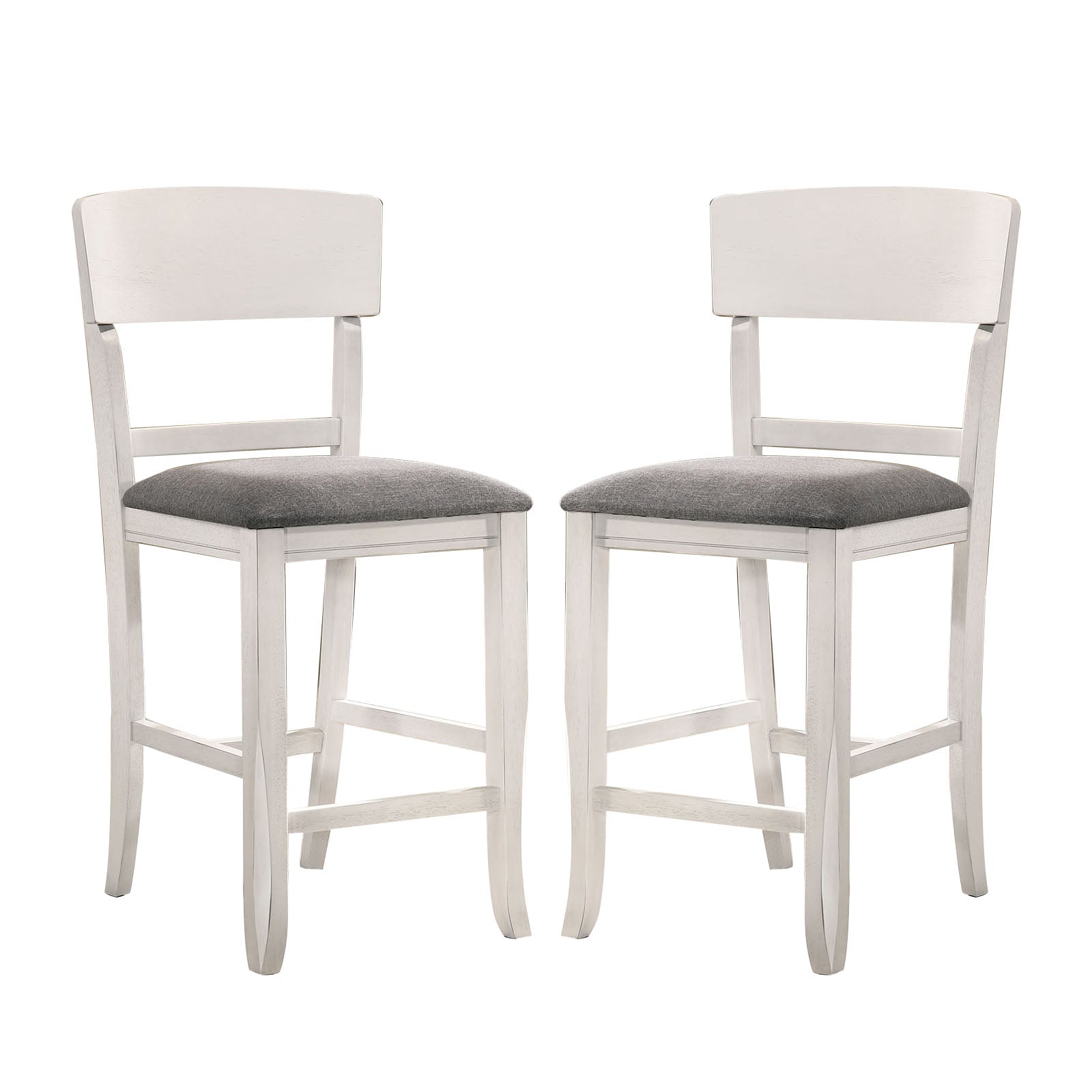 Set Of 2 Fabric Padded Counter Height Chairs In White And Gray Solid White Dining Room Dining Chairs Wood Fabric
