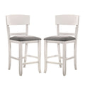 Set Of 2 Fabric Padded Counter Height Chairs In White And Gray Solid White Dining Room Dining Chairs Wood Fabric