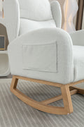 049 Teddy Fabric Rocking Chair With Packet Wood Legs,Ivory Wood Solid Ivory Primary Living Space Foam Wipe Clean Modern Rocking Chairs Eucalyptus Tufted Back Foam Teddy