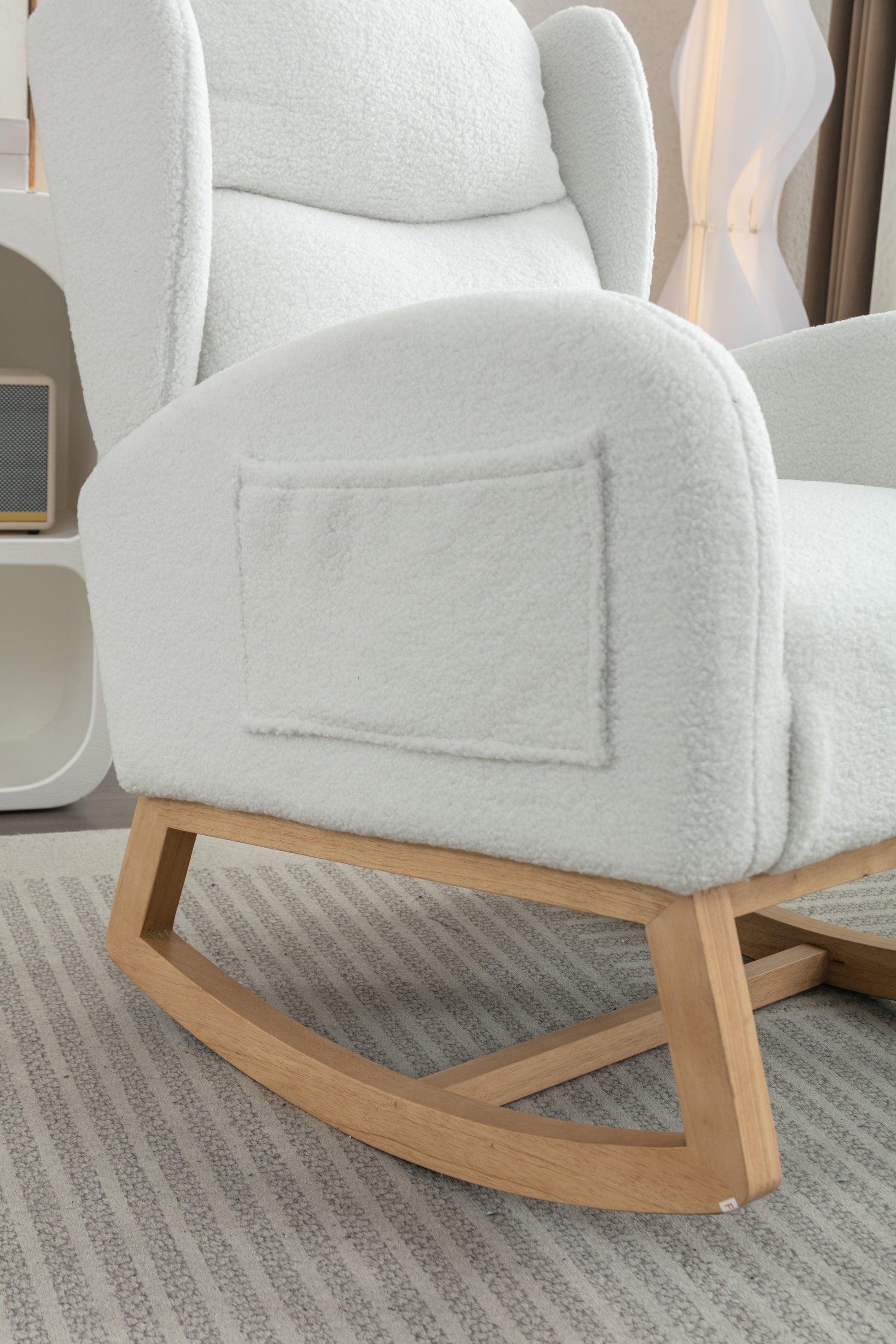 049 Teddy Fabric Rocking Chair With Packet Wood Legs,Ivory Wood Solid Ivory Primary Living Space Foam Wipe Clean Modern Rocking Chairs Eucalyptus Tufted Back Foam Teddy