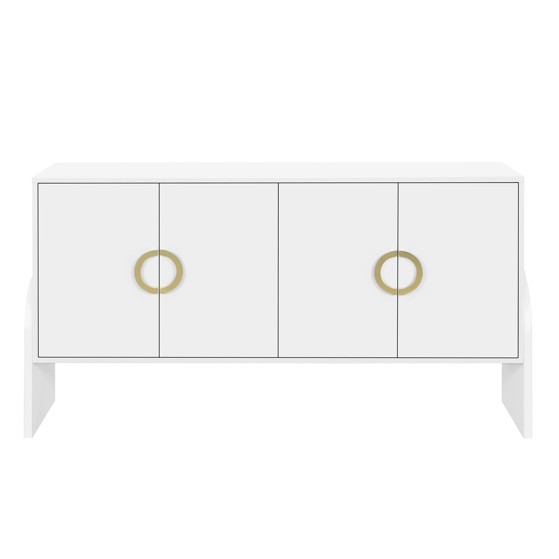 Four Door Metal Handle Storage Cabinet, Suitable For Study, Living Room, Adjustable Shelf White Solid Wood Mdf