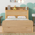 Full Size Platform Bed With Storage Headboard And A Big Drawer, Wood Color Box Spring Not Required Full Wood Wood Bedroom Bed Frame Solid Wood Mdf