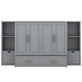 Queen Size Murphy Bed With Shelves, Drawers And Usb Ports,Gray Gray Mdf Lvl