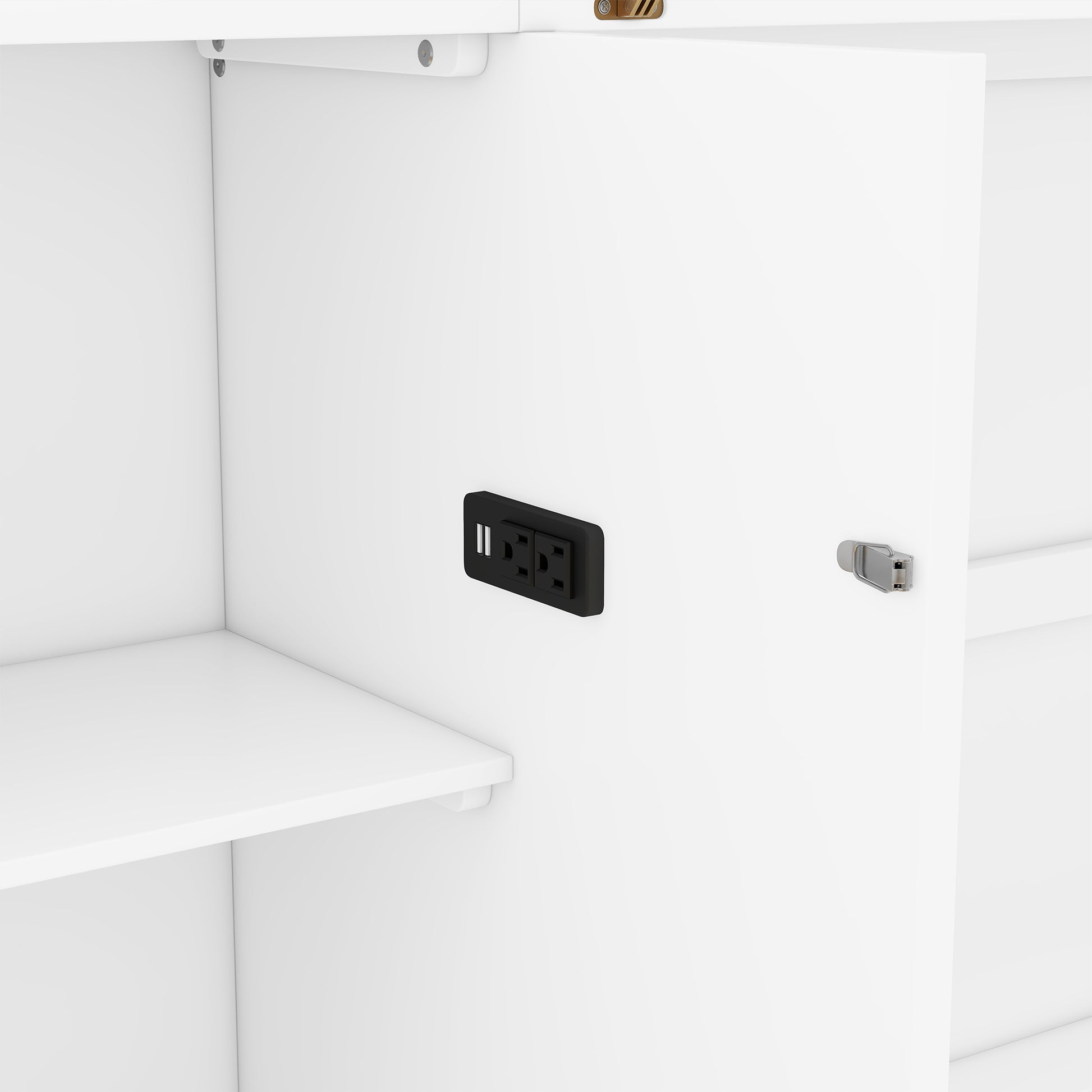 Queen Size Murphy Bed With Shelves, Drawers And Usb Ports,White White Mdf Lvl