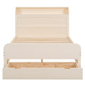 Full Size Platform Bed With Storage Headboard And A Big Drawer, Cream Box Spring Not Required Full Cream Wood Bedroom Bed Frame Solid Wood Mdf