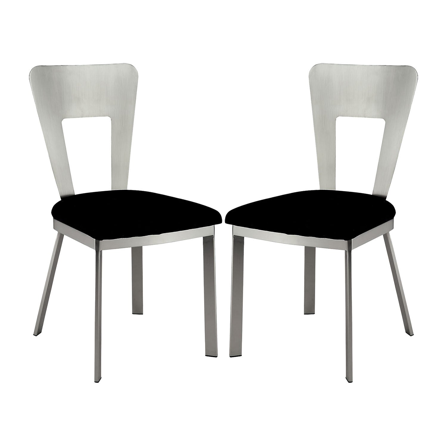 Set Of 2 Microfiber And Metal Side Chairs In Silver And Black Solid Black Silver Dining Room Side Chair Fabric Metal