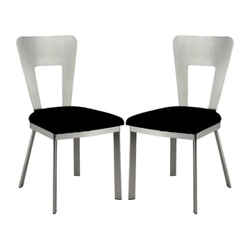 Set Of 2 Microfiber And Metal Side Chairs In Silver And Black Solid Black Silver Dining Room Side Chair Fabric Metal