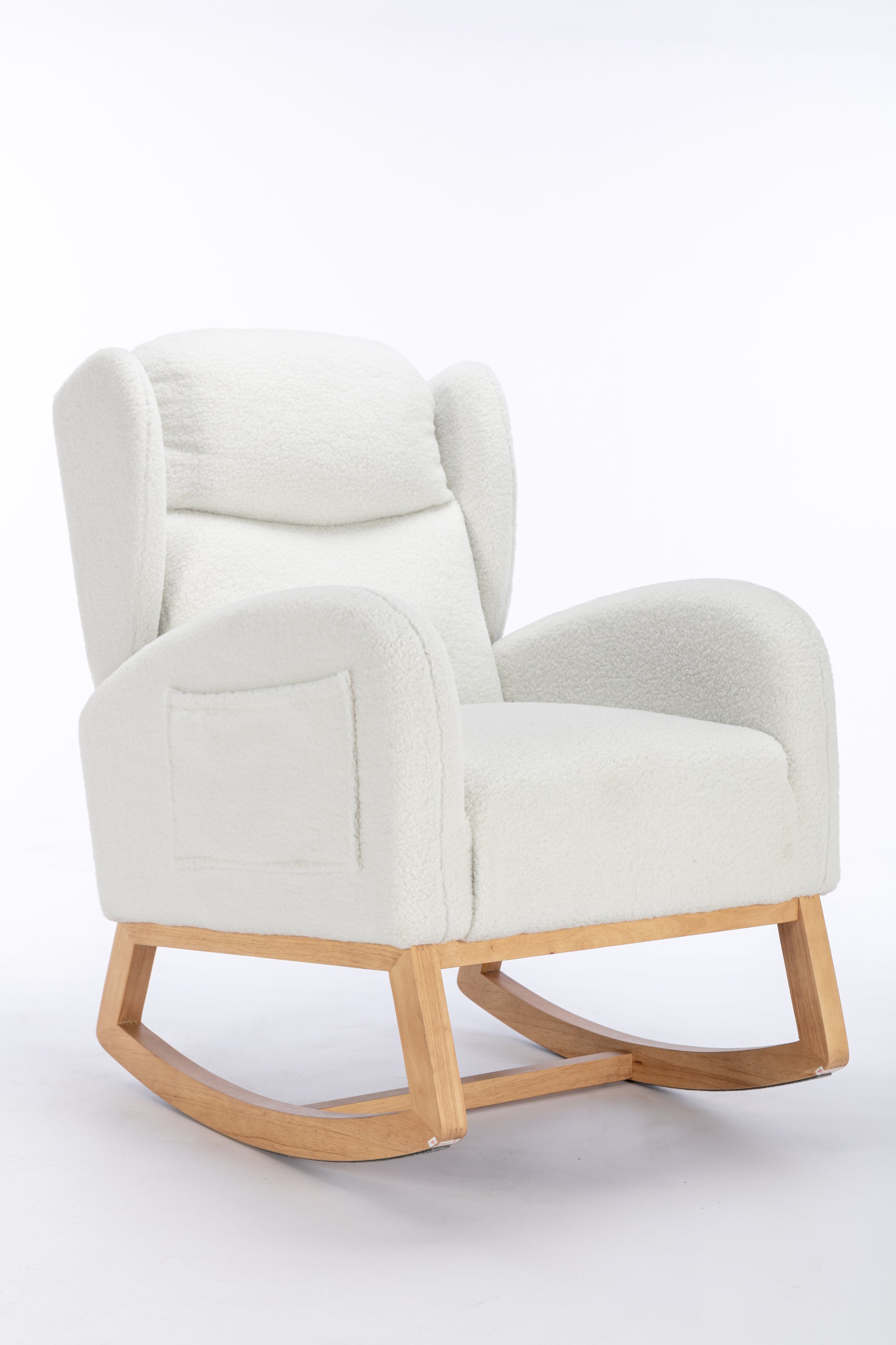 049 Teddy Fabric Rocking Chair With Packet Wood Legs,Ivory Wood Solid Ivory Primary Living Space Foam Wipe Clean Modern Rocking Chairs Eucalyptus Tufted Back Foam Teddy