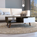 Coffee Table, One Open Shelf, One Drawer, Dark Brown White Multicolor Particle Board Particle Board