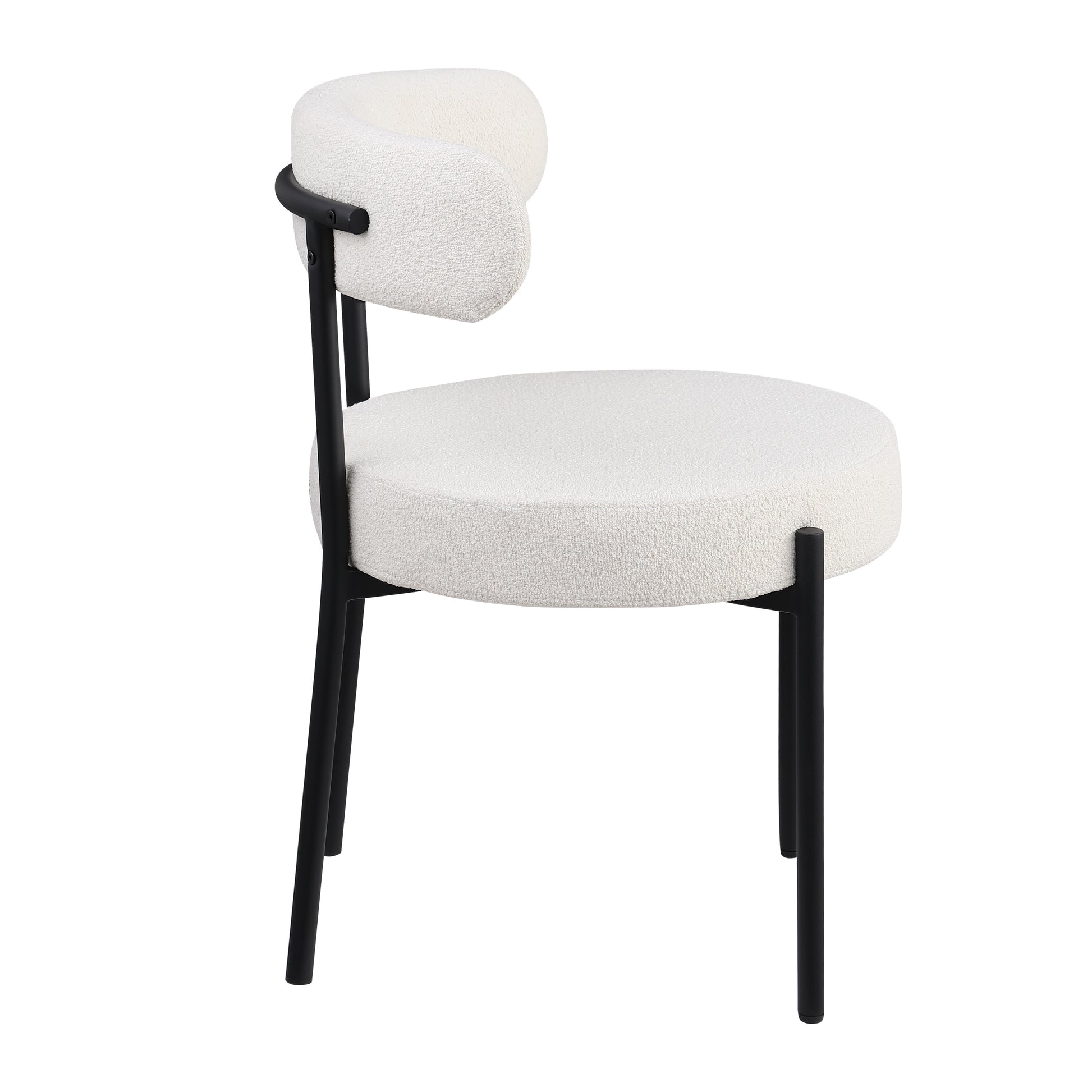 Dining Chairs Set Of 2 Round Upholstered Boucle Dining Room Chairs Mid Century Modern Kitchen Chairs Curved Backrest Chairs For Dining Room Black Metal Legs Iron White Black Dining Room Foam Round Dining Chairs Foam Metal