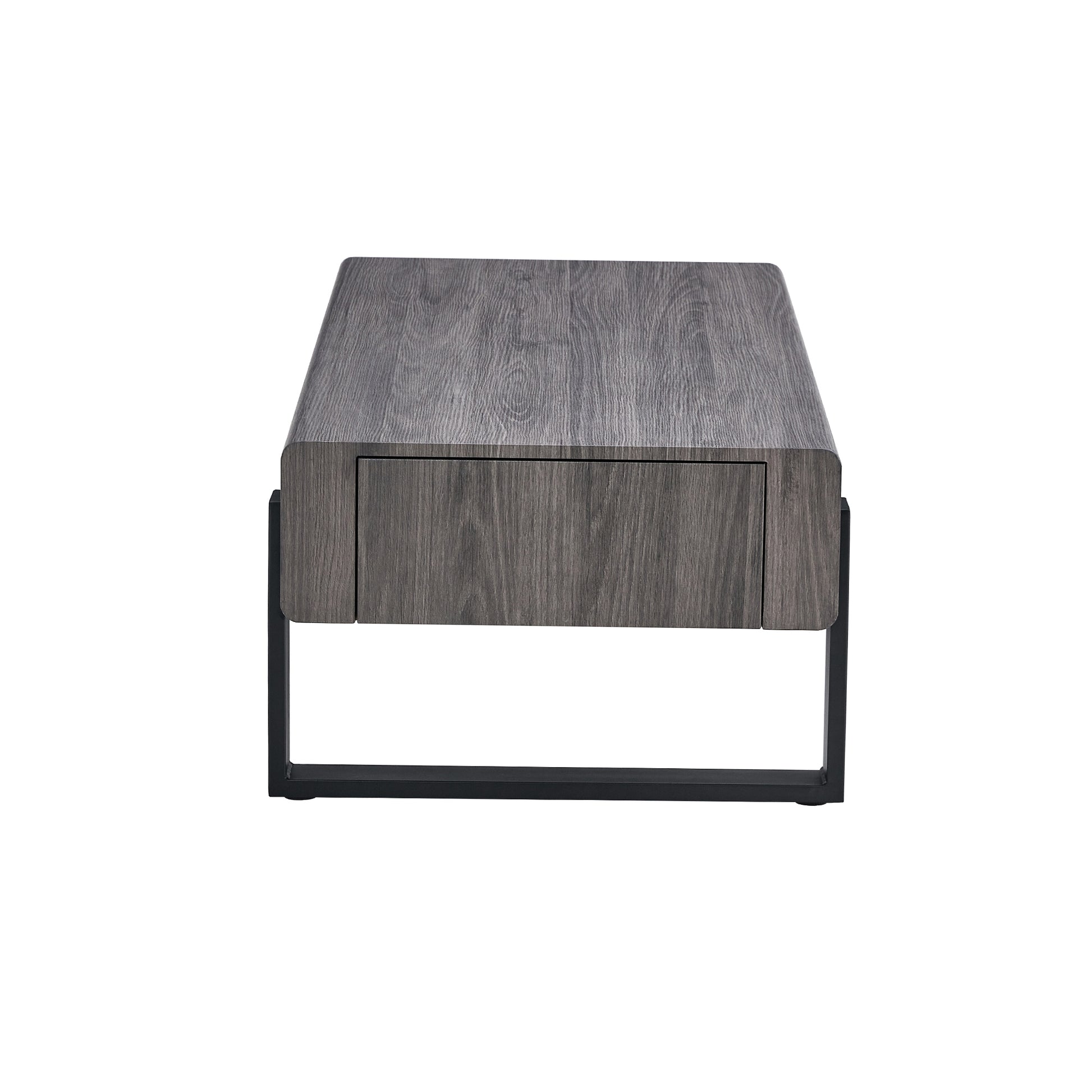 A Coffee Table Made Of Mdf Material. Equipped With Drawers Made Of Solid Wood Material. Can Store Things And Save Space. Paired With Black Metal Table Legs. Suitable For Living Room. Grey Mdf