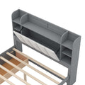 Wood Queen Size Platform Bed With Storage Headboard, Shelves And 2 Drawers, Gray Box Spring Not Required Queen Gray Wood Bedroom Bed Frame Solid Wood Mdf